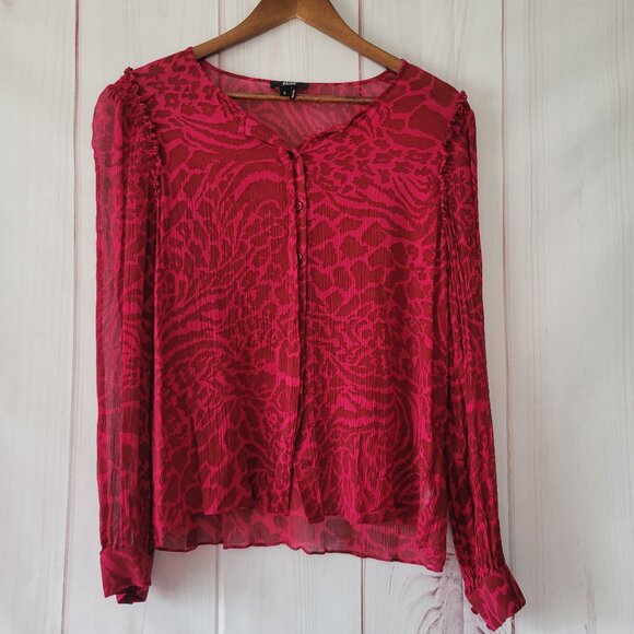 PAIGE Long Sleeve 100% Silk Blouse, Women’s L, Red, Sheer, Animal Print, EUC - Picture 1 of 9